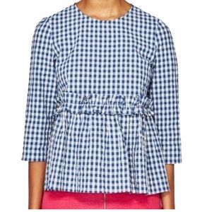 Zara Blue Gingham Peplum Blouse Medium
